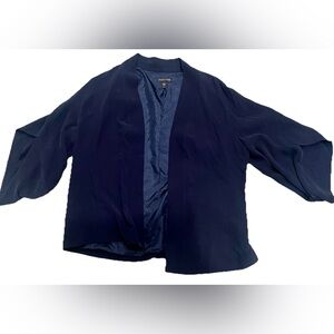 New Eileen Fisher 100% Silk Navy Open Front Kimono Jacket Blazer Women's Sz M